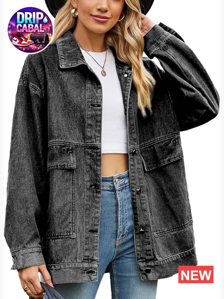 Oversized Distressed Button Down Denim Jacket Shacket For Women